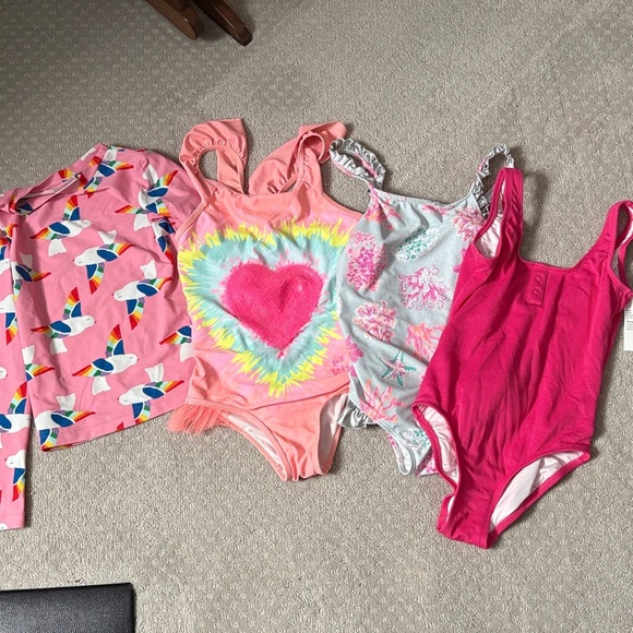 Set of 4 swimsuits lot, Hanna Andersson rash guard, Betsy Johnson.. size 10 - 12 - Picture 1 of 15